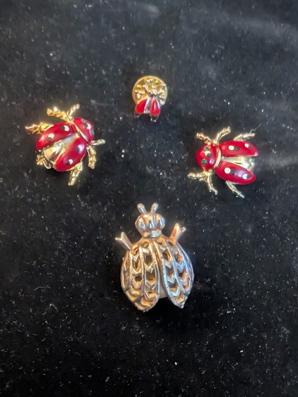 Vintage Ladybug Brooch Set (4 Pieces)